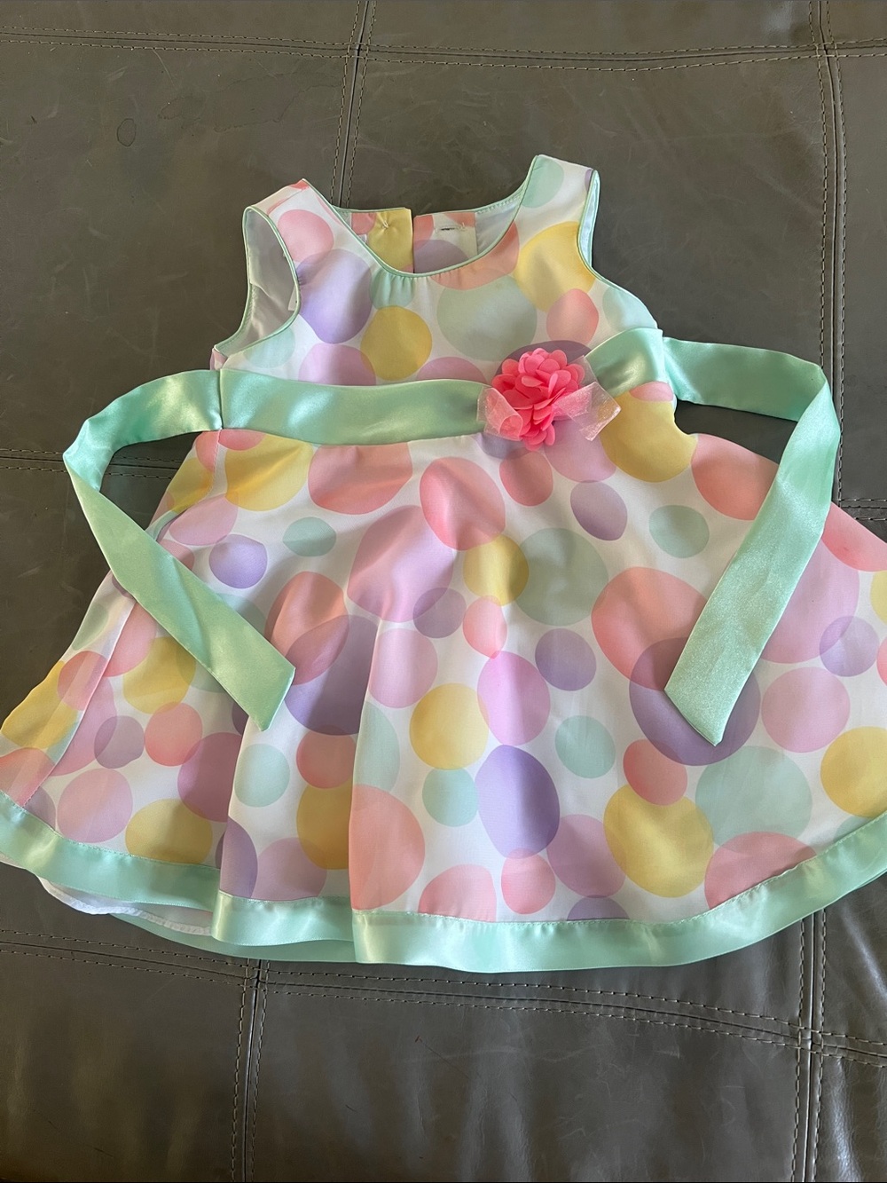 Jessica Ann Pastel Polka Dot Party Dress with Mint Sash